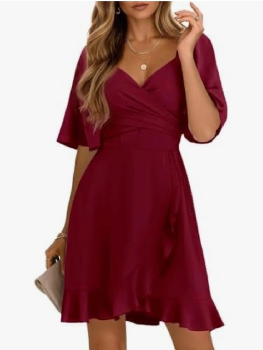 Lush Burgundy Wrap Ruffle Dress